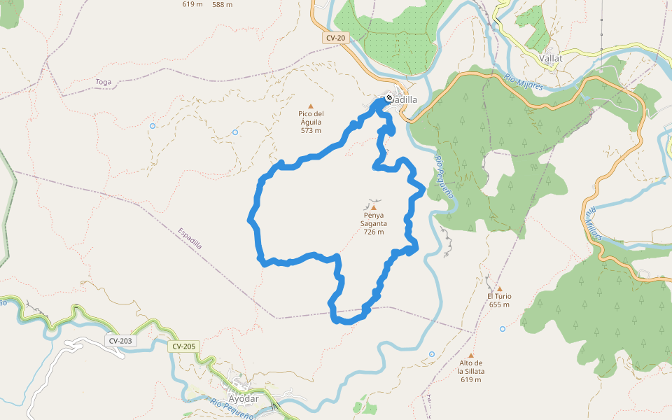 Saganta walking route map in Espadilla