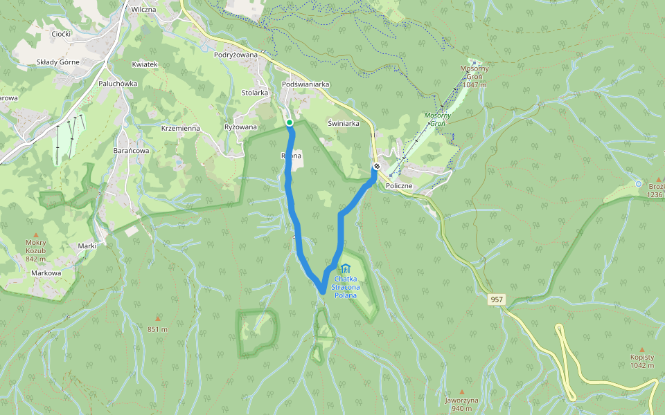Doliną Rybnego Potoku walking route map in Zawoja