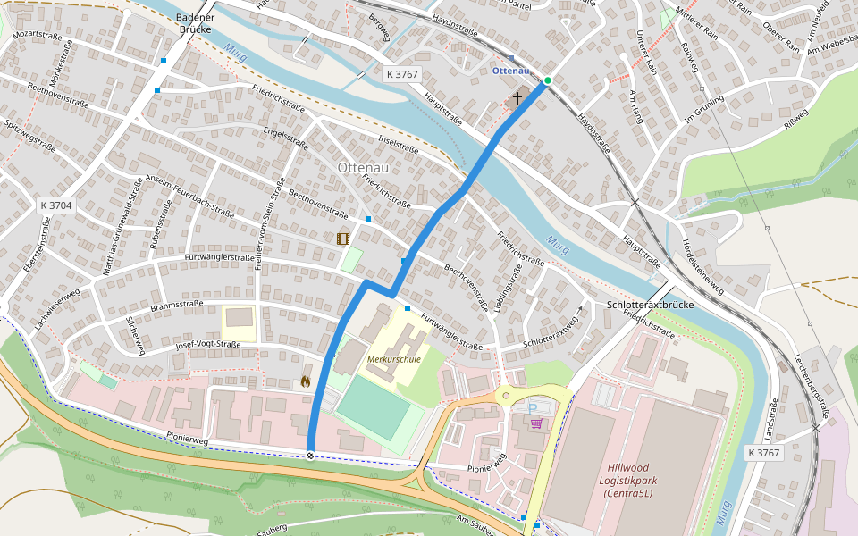 Ottenau Haltepunkt - Ottenau Merkurschule walking route map in Gaggenau