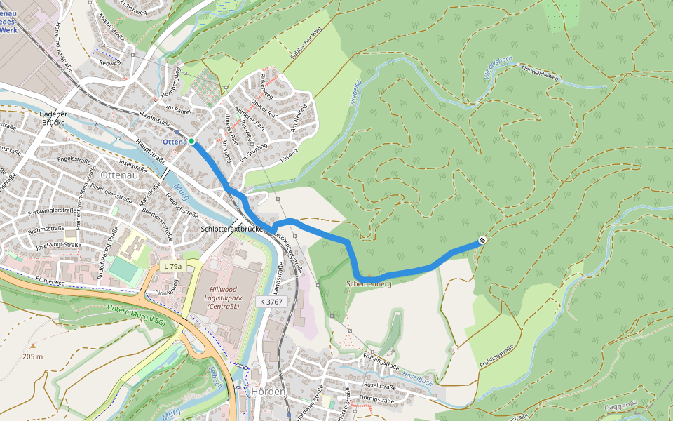 Ottenau Haltepunkt - Vorderer Wald walking route map in Gaggenau