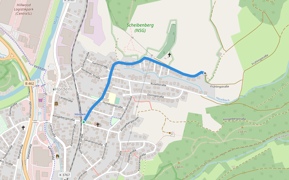 Hörden Haltepunkt - Wingert walking route map in Gaggenau