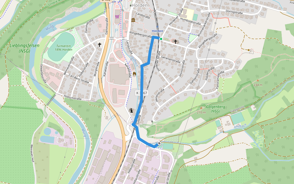Hörden Haltepunkt - Unteres Laufbachtal walking route map in Gaggenau