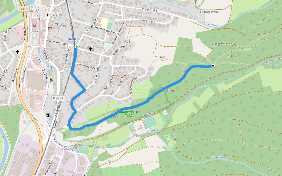 Hörden Haltepunkt - Galgenberg walking route map in Gaggenau
