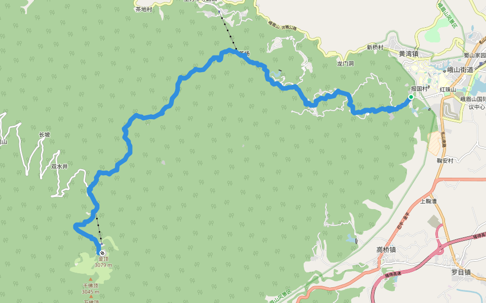 峨眉山登顶路（经万年寺） walking route map in 乐山市