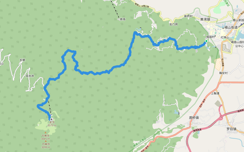 峨眉山登顶路（经一线天） walking route map in 乐山市