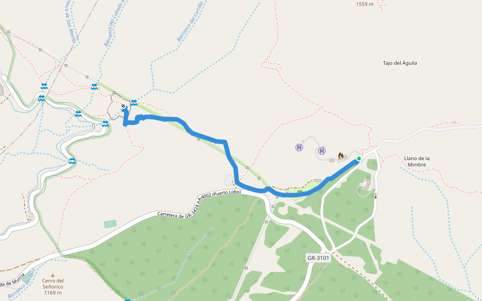 Sendero Barranco de Víznar walking route map in Viznar