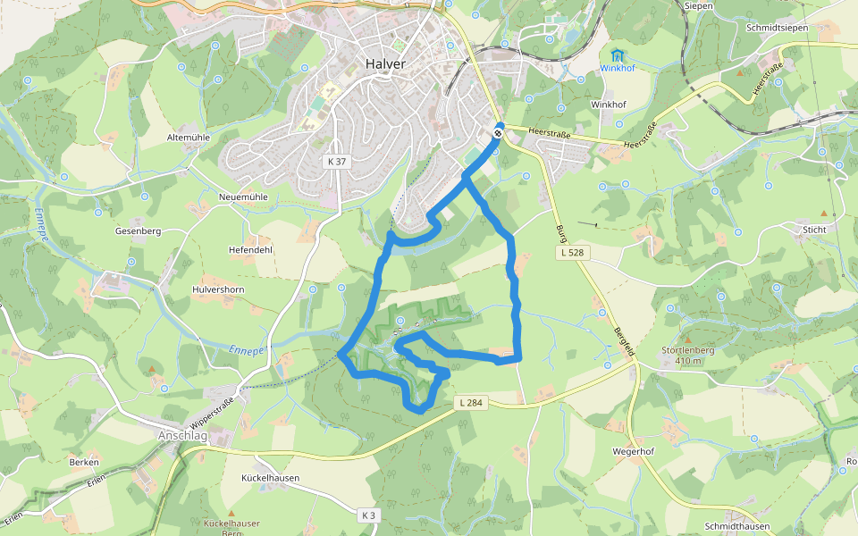 [A2] Durch die wilde Ennepe walking route map in Halver