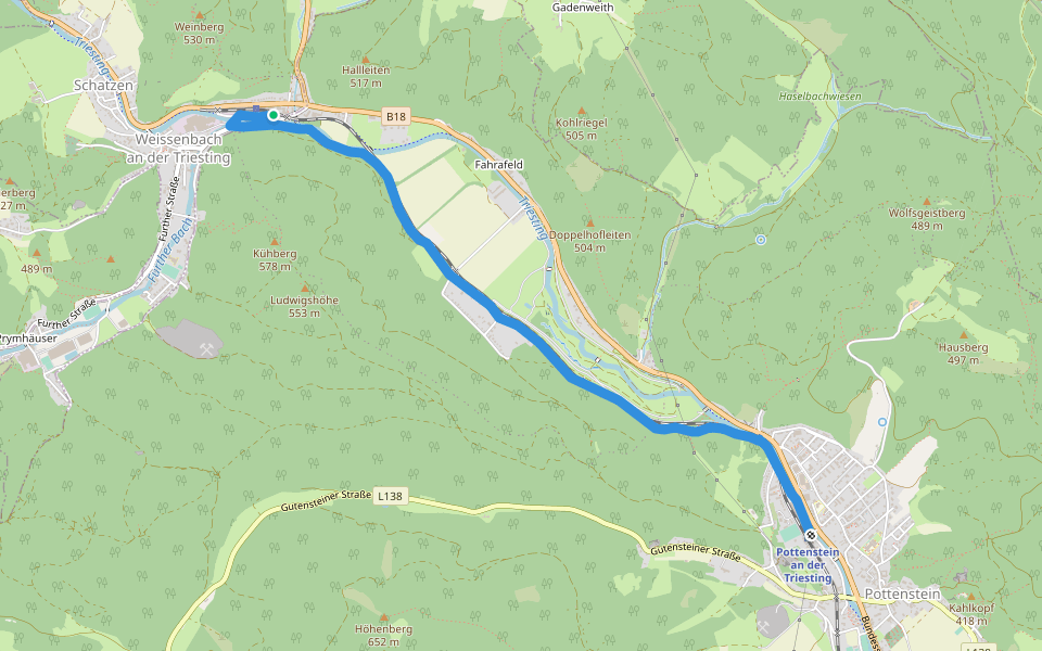 Pottenstein (Bhf) - Fahrafeld (Hst) - Weißenbach walking route map in Weissenbach an der Triesting