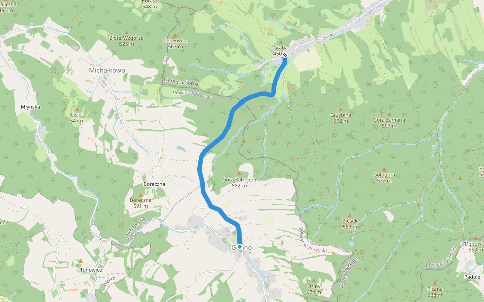 Lutomia Górna - Glinno walking route map in Glinno
