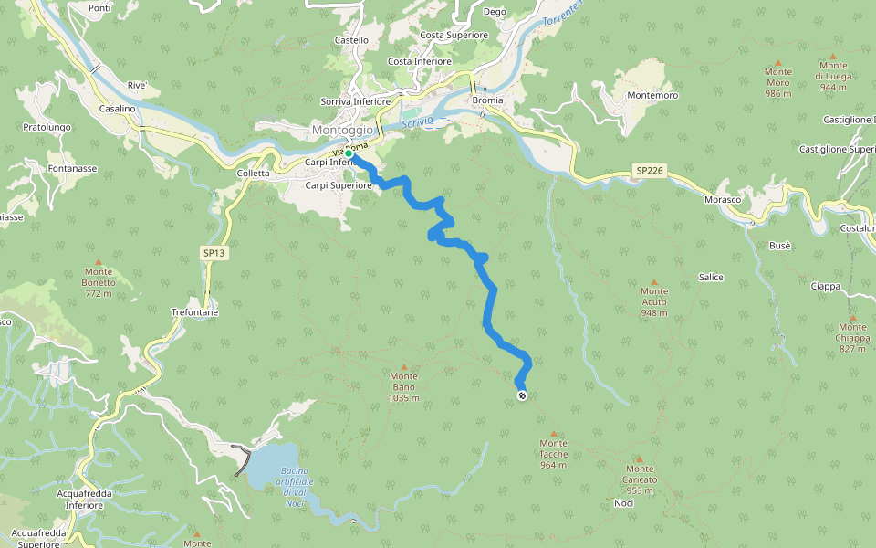 Sentiero della Resistenza: Montoggio - Case Teitin walking route map in Montoggio