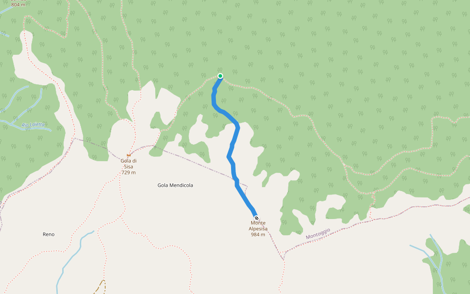 Raccordo Monte Alpesisa walking route map in Acquafredda Inferiore