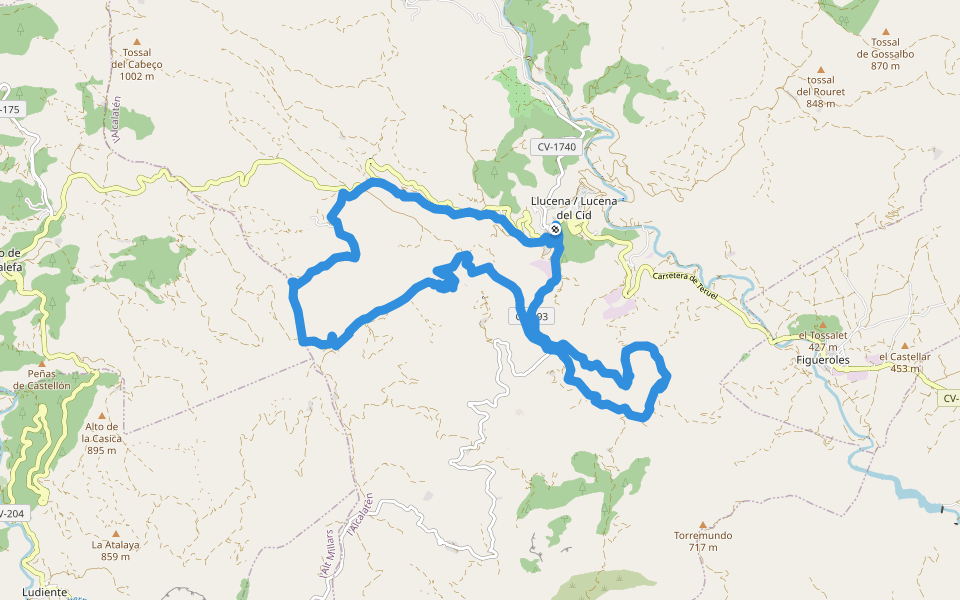 Camí de Foios walking route map in Lucena del Cid