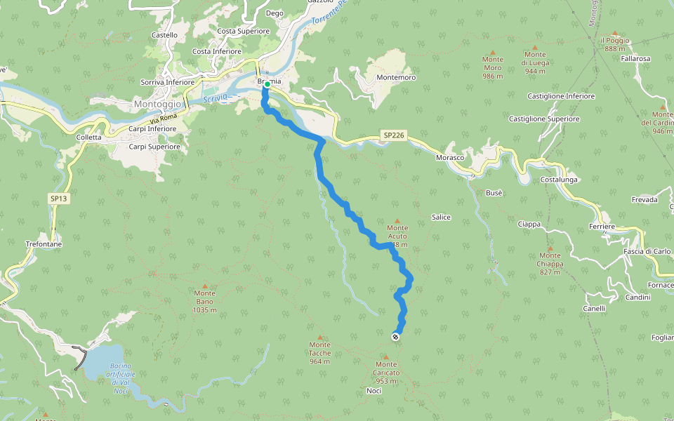 Bromia - Campoveneroso walking route map in Montoggio