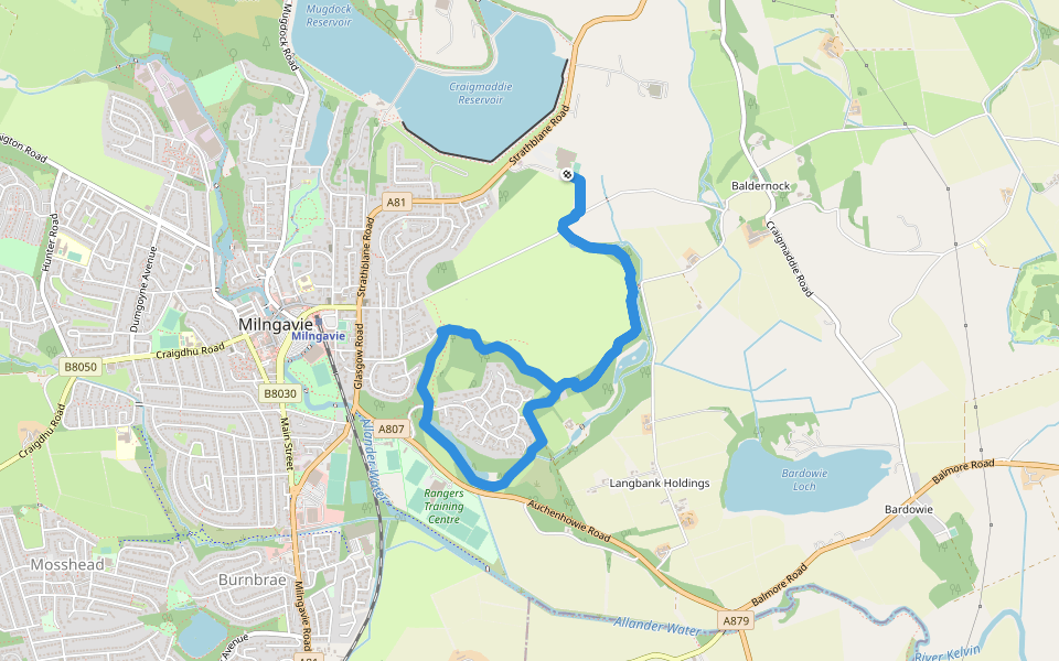 Dougalston Trail walking route map in Milngavie