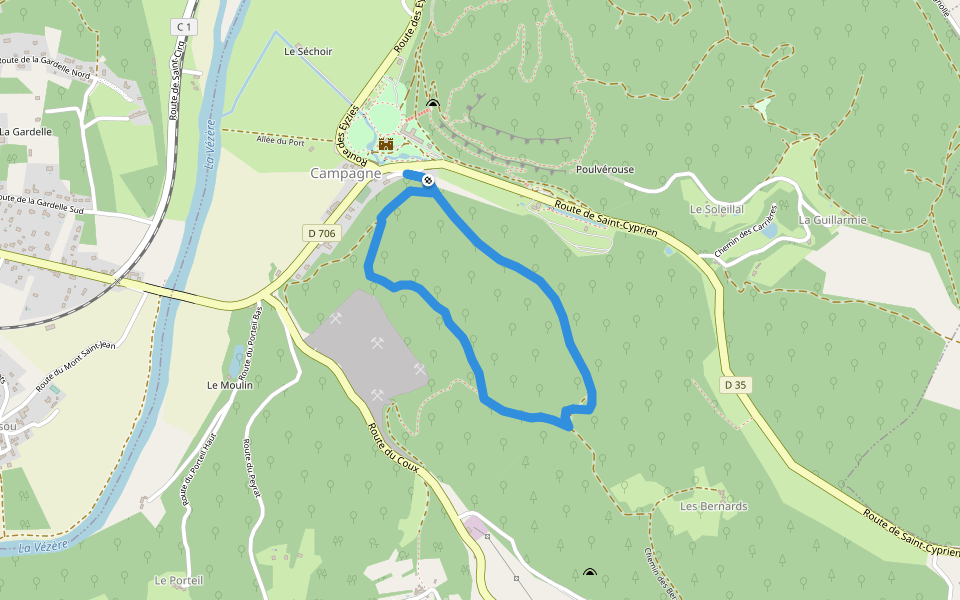 Boucle de la Marquise walking route map in Campagne