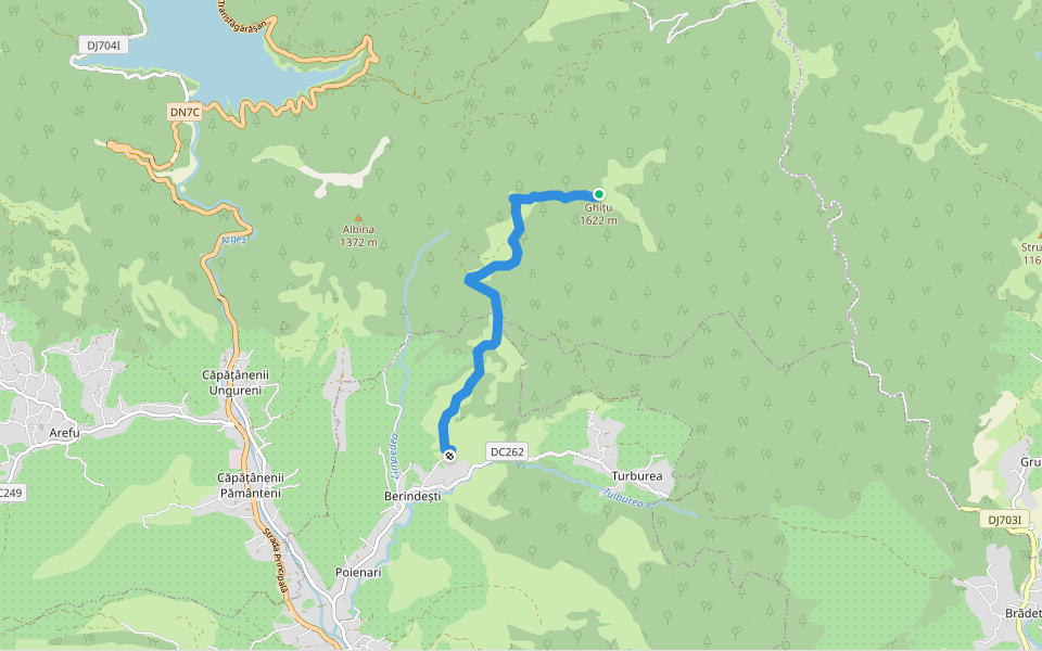 Berindești - Vârful Ghițu walking route map in Turburea