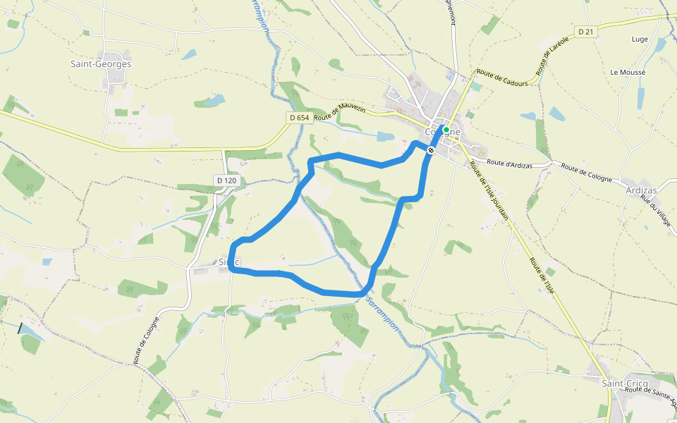 Chemin de Sirac boucle walking route map in Cologne