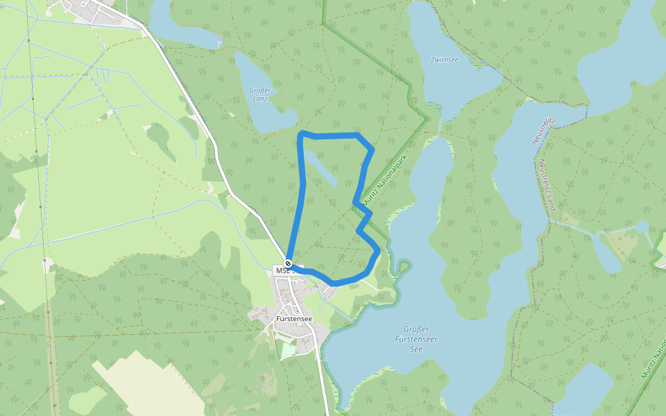 Roter Pilz Fürstensee walking route map in Neustrelitz