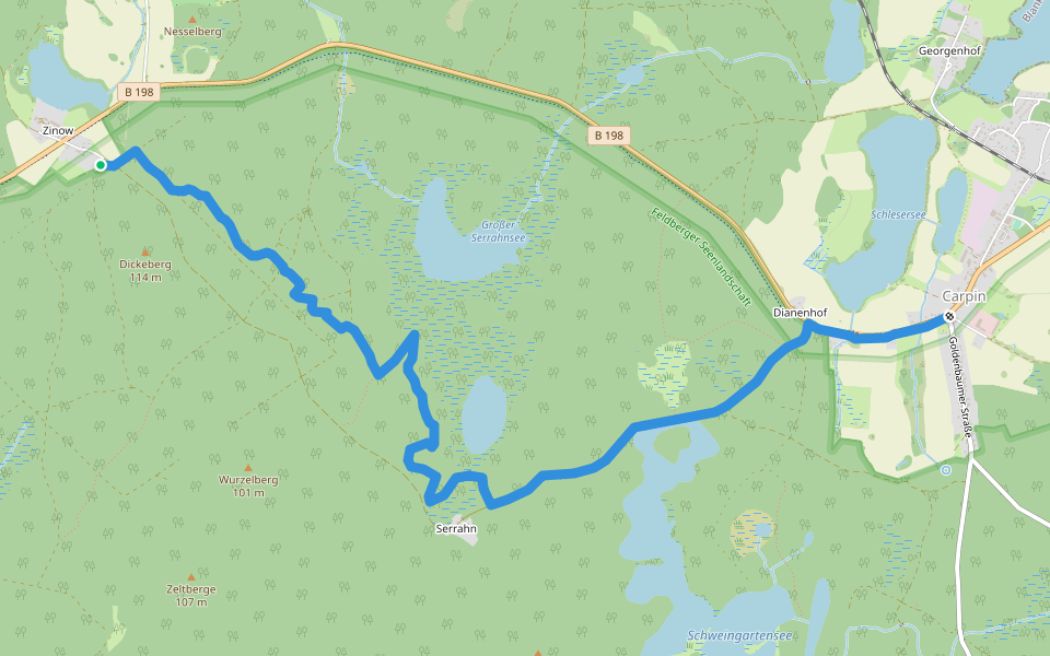 Grünes Buchenblatt Serrahn walking route map in Carpin