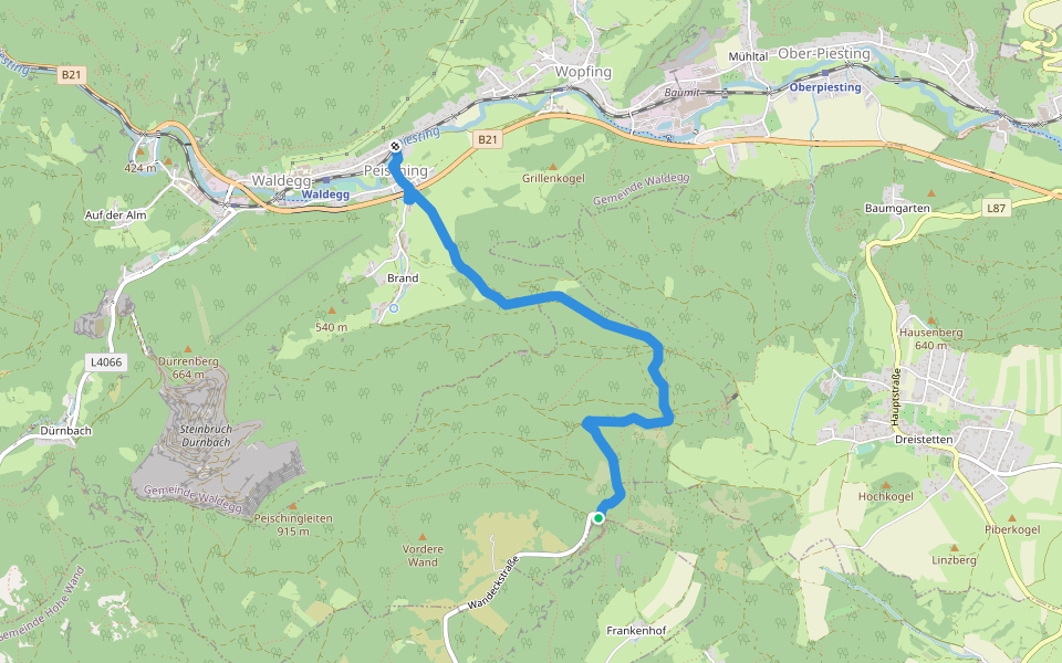 Eselweg (Waldegg - Peisching - Herrgottschnitzerhaus) walking route map in Dreistetten