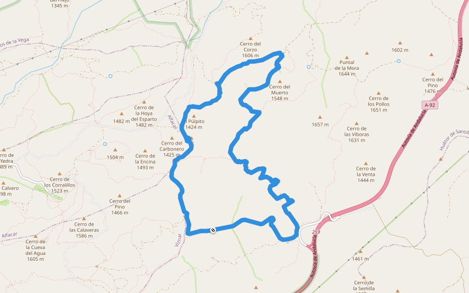 Cañada del Sereno walking route map in Huétor Santillán