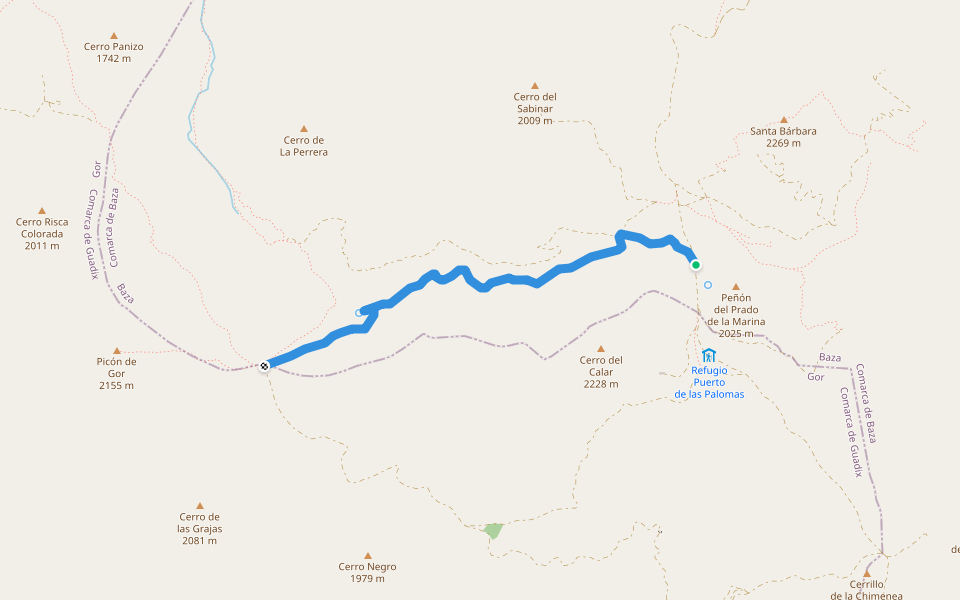 Sendero Collado del Resinero walking route map in Gor