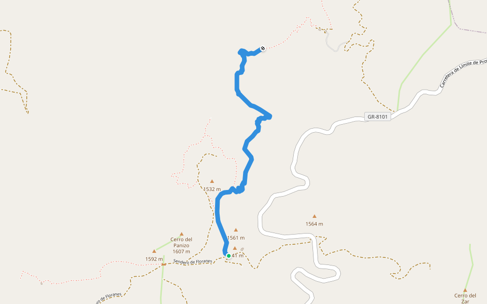 Floranes - Cerro Panizo walking route map in Baza