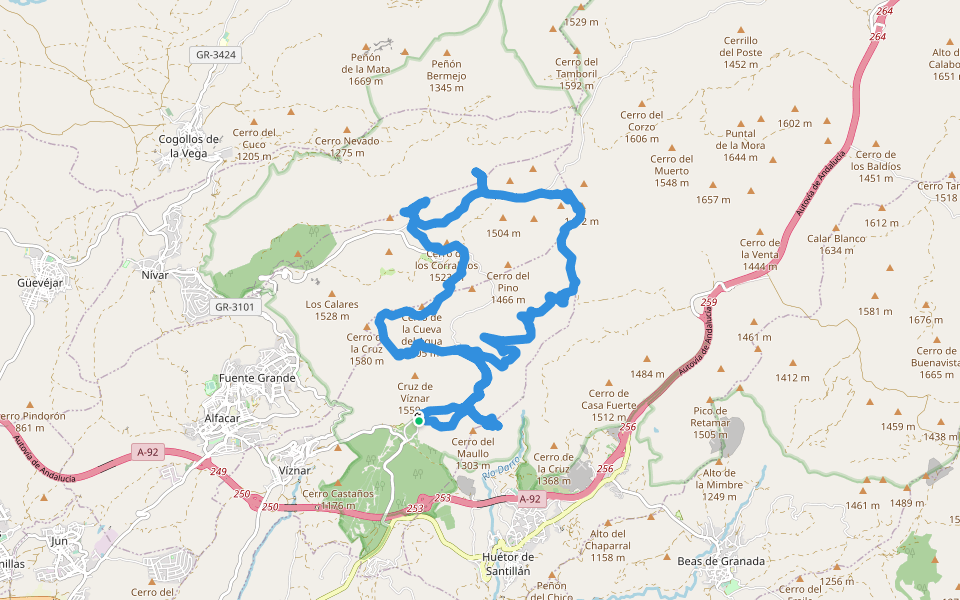 Itinerario de las Trincheras walking route map in Viznar