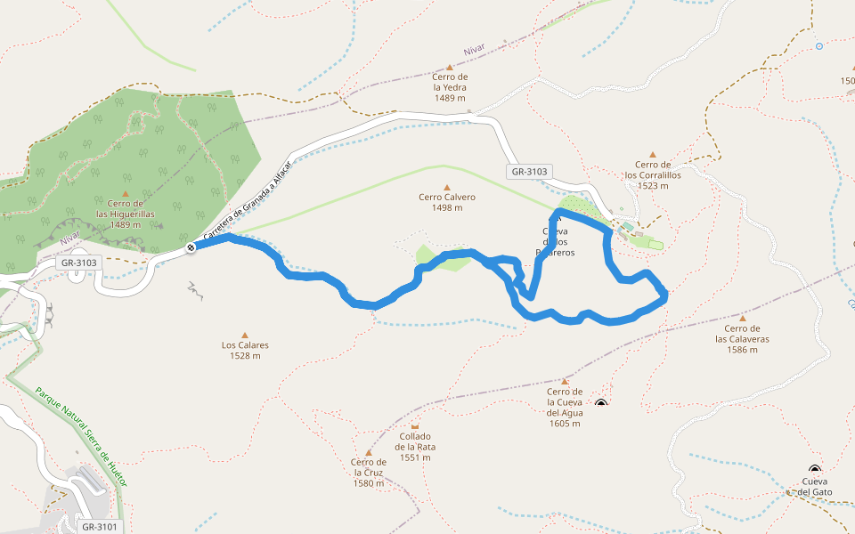 Puerto Alfacar - Alfaguara walking route map in Alfacar