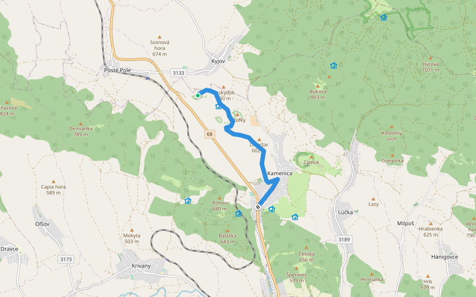 Chodník Kamenica - Spiaci mních walking route map in Kamenica