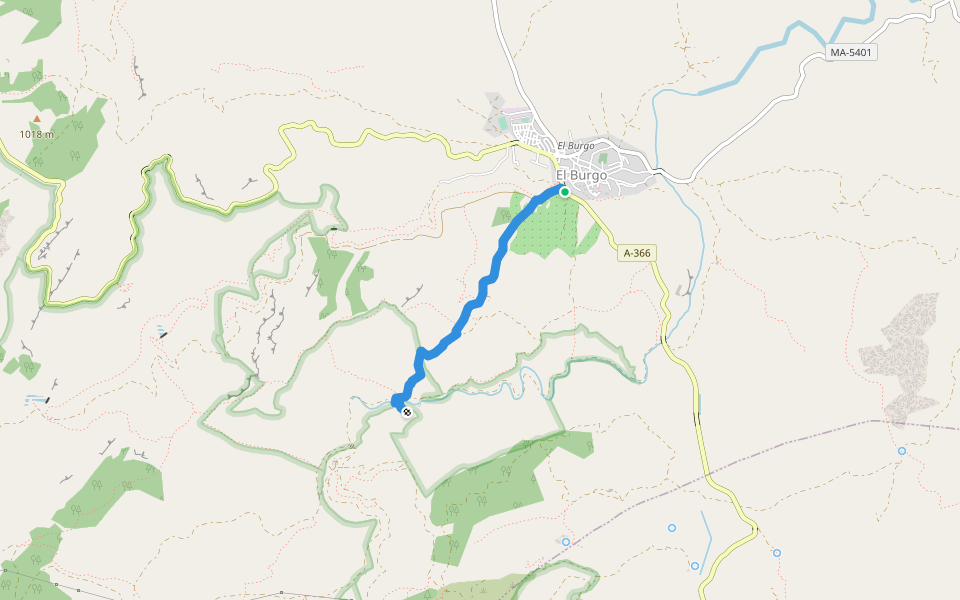 El Burgo - La Fuensanta walking route map in El Burgo