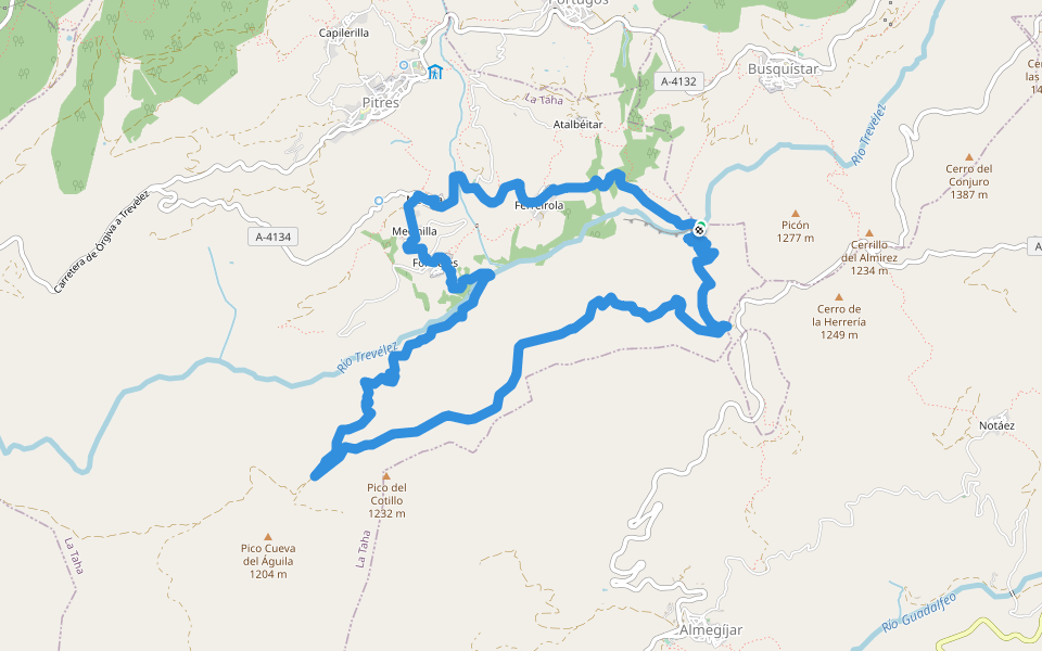 Mecina, Escarihuela de Fondales, Cerro Corona, Escarihuela de Panjuila, Ferreirola walking route map in Busquístar