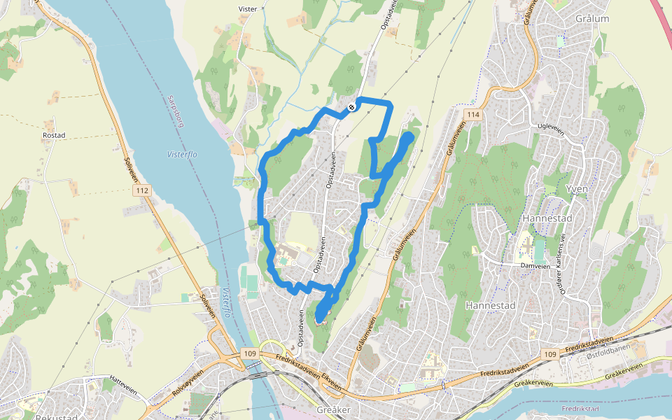Greåkerstien walking route map in Ryggebyen