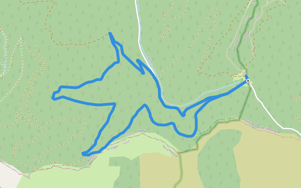 Aire-de-Côte walking route map in Saint-André-de-Valborgne