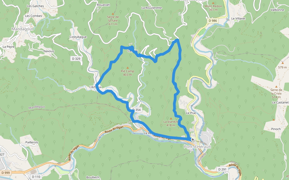 Camias walking route map in Saint-André-de-Majencoules