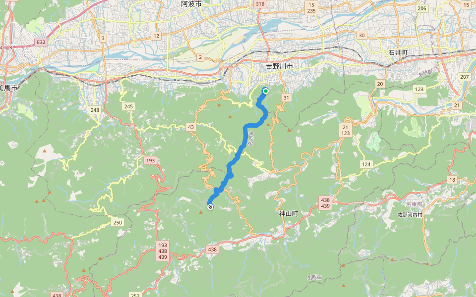 四国遍路 11番札所藤井寺~12番札所焼山寺 walking route map in Yoshinogawa