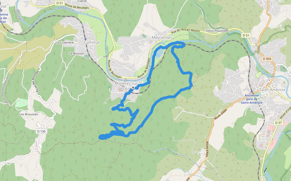 Château de Montalet walking route map in Molières-sur-Cèze