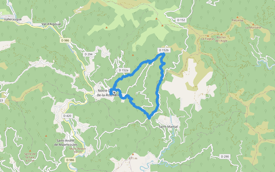 Col de Bès walking route map in Val-d'Aigoual