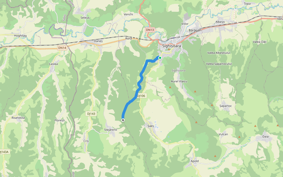 Sighișoara - Culmea Breite - Hula Crișului - Dealul Fetea - Dealul Ciorii - Hula Pelișorului walking route map in Sighișoara