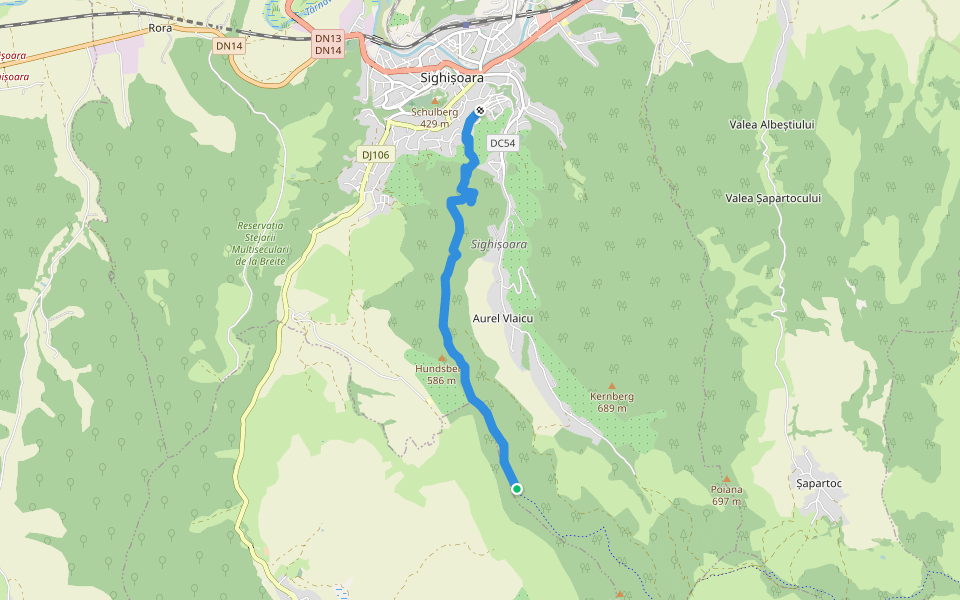 Sighișoara - Crucea Vulcan walking route map in Sighișoara