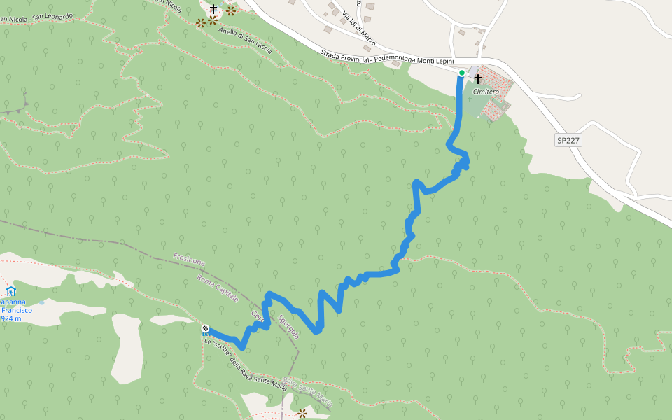 Chiesa Madonna de Viano-Rifugio Santa Maria walking route map in Sgurgola