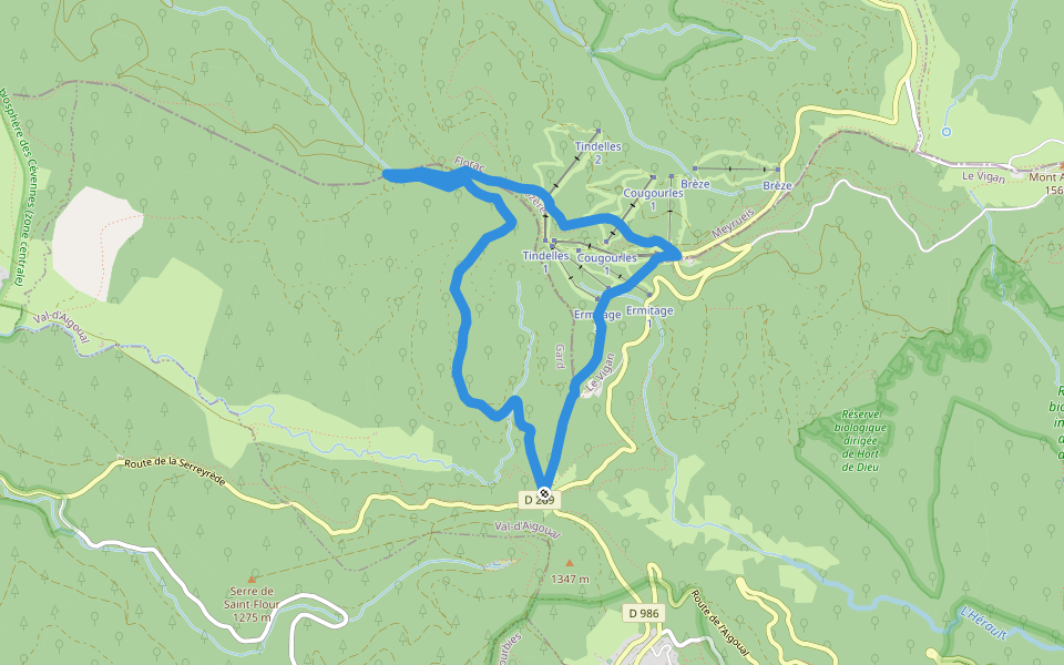 Col de la Caumette walking route map in Val-d'Aigoual