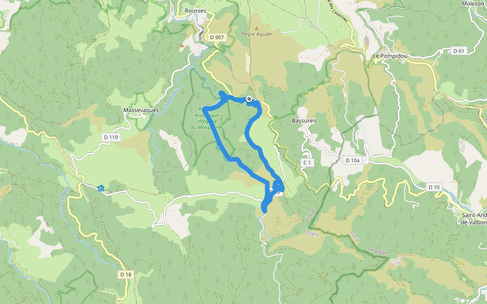 Col de Salidès walking route map in Bassurels
