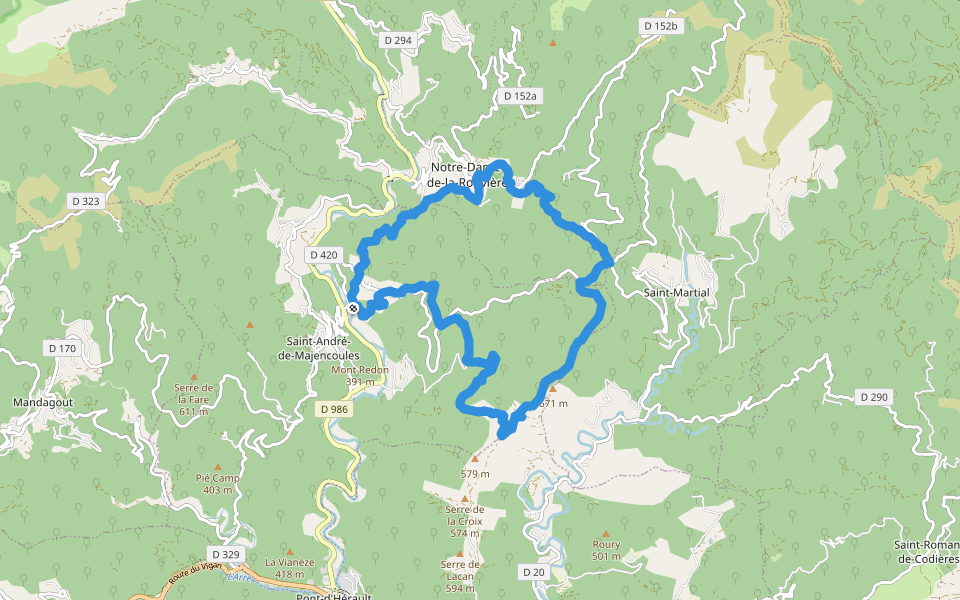 Col du Devinayre walking route map in Saint-André-de-Majencoules