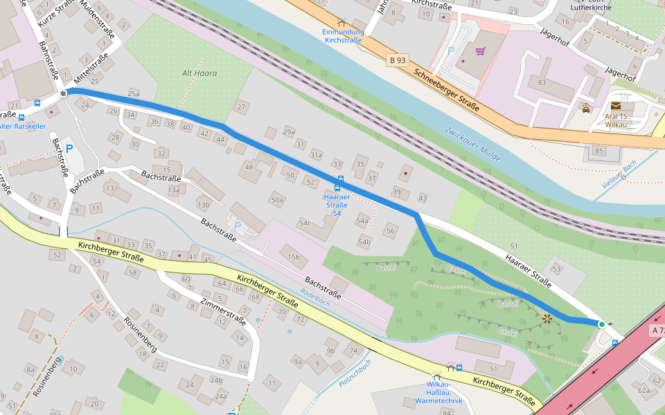 Haara gelber Punkt (alte Markierung) walking route map in Wilkau-Haßlau