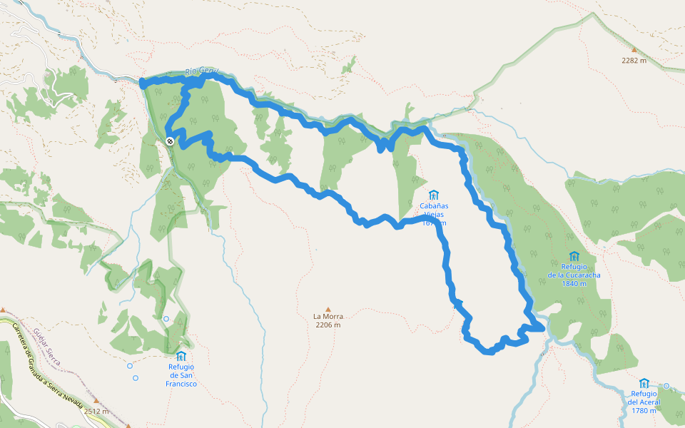 Cortijos del Hornillo walking route map in Güejar Sierra