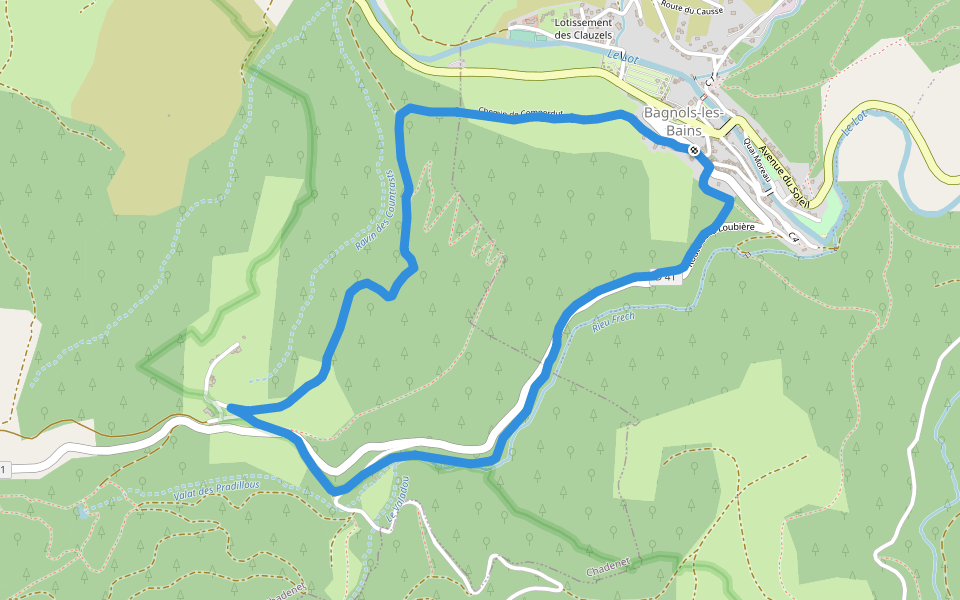 L'oustal crémat walking route map in Mont Lozère et Goulet