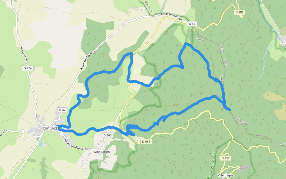 La Croix du Devois walking route map in Lanuéjols