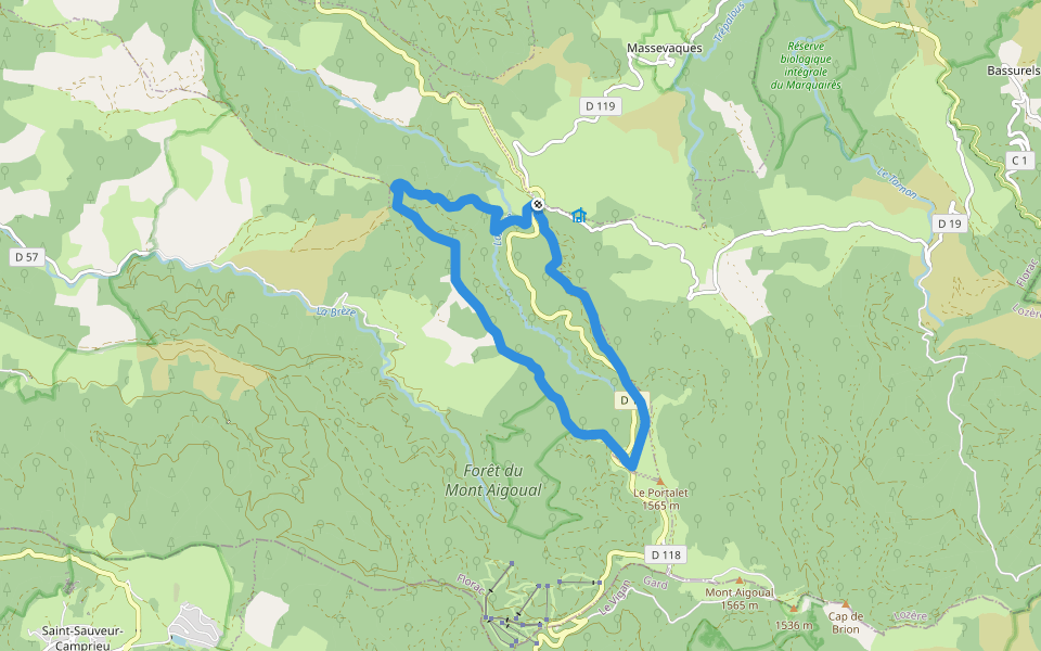 La forêt de l'Aigoual walking route map in Gatuzières