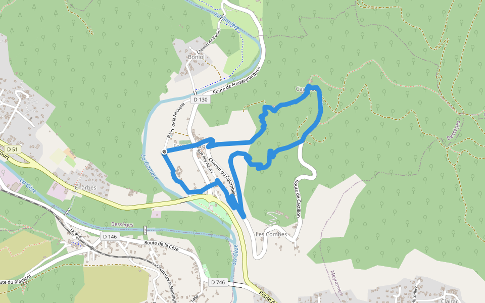 La tour de Castillon walking route map in Bessèges